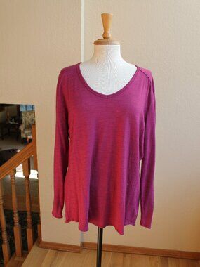 SEGMENTS Light Purple Casual Pullover Sweater Top V-neck 100% Merino Wool XXL